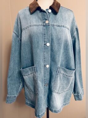NWT - Angels Forever Young Chambray Button-Up Barn Jacket w Corduroy Collar
